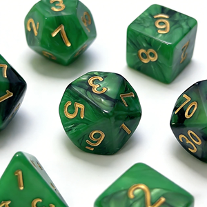 ชุดลูกเต๋าเรซิ่นสีเขียวเข้มลายหินอ่อน ขอบคม ตัวเลขสีทอง สำหรับเกม RPG DND และเกมกระดาน - Product Image 4