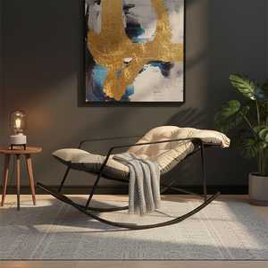 Fauteuil à bascule moderne en métal avec coussin et masseur de pieds – Chaise de relaxation intérieure, fauteuil à bascule avec rouleaux en bois pour les pieds - Product Image 4