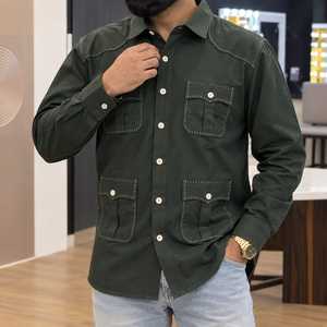 เสื้อเชิ้ตผ้าลินินระบายอากาศสำหรับผู้ชาย แขนยาว ติดกระดุมด้านหน้า เสื้อแจ็คเก็ตทำงาน มีกระเป๋าสี่ช่อง เสื้อคลุมลำลองสไตล์ทหาร - Product Image 2