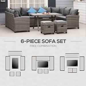 Set di Mobili da Giardino in Vimini PE a 6 Pezzi con 3 Divani, 2 Pouf e Tavolo da Pranzo con Piano in WPC a Doghe - Product Image 6
