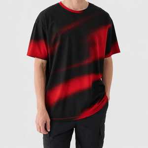 Men's Short Sleeve O-Neck Gradient Print <b>T</b>-<b>Shirt</b> Regular Fit Street Style Knitted Breathable 100% Cotton <b>Sequin</b> Embroidery Red - Product Image 1
