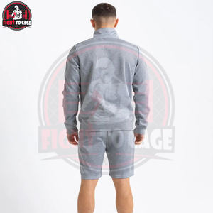 Ensemble de deux pièces pour homme, sweat à capuche zippé et short, couleur gris, tissé respirant, 80% coton, 20% polyester, impression de logo personnalisée - Product Image 2