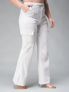 Fashionable Women's Denim <b>Boot</b> Cut Jeans White Eco-Friendly Vintage Modern Trendy Knee-Length - Product Image 1