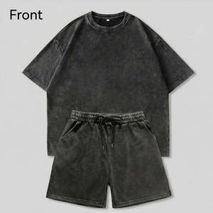 Ensemble T-shirt et Short Décontracté pour Homme en Coton Écologique Délavé à l'Acide – Tenue Urbaine Tendance pour l'Été – Vêtements Modernes pour un Style de Vie Actif - Product Image 2
