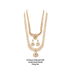 Antique Gold Plated 24K South Indian Bridal Wedding Necklace and Earring Set - Product Image 2