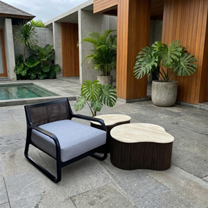 Weatherproof Dried Teak Wood Outdoor <b>Dining</b> Set Modern Rattan Garden Chairs Luxury Travertine <b>Table</b> for Hotel Resort Project - Product Image 2