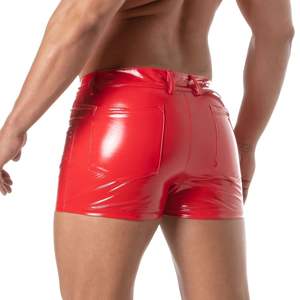 Shorts de vinilo de 5 bolsillos hasta medio muslo, rojos brillantes, para hombre, estilo fetish, ropa de club, sexy, para fiesta. - Product Image 6
