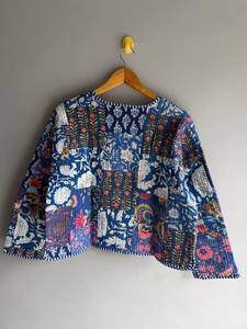 Bohemian Patchwork Cotton Jacket <b>Women</b> V-Neck Three Quarter Sleeve Hand Embroidered Floral Open Front Casual Outerwear gift - Product Image 2