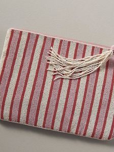 Mini porte-monnaie rayé perlé, pochette brodée, sac à main zippé pour clés, cartes et maquillage - Product Image 4