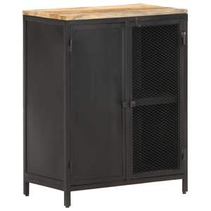 Aparador de madera de mango maciza negra rugosa de 23.6x13.8x30.7 pulgadas para gabinetes de sala de estar - Product Image 1