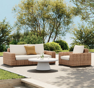 Juego de Sofás de Exterior de Madera de Teca Sólida de Lujo, Diseño con Cojines de Ratán Sintético Tejido a Mano, Ecológico e Impermeable para Hotel - Product Image 1