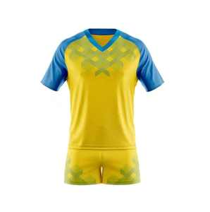 Ensemble d'uniformes de rugby sublimés jaune et bleu, col en V, manches courtes, anti-humidité, devant uni, respirant, écologique, unisexe adulte - Product Image 1