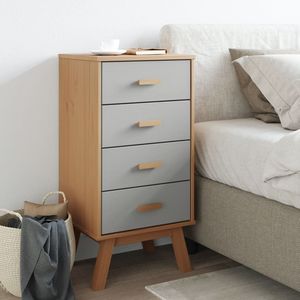 Table de chevet en bois de pin massif et bois d'ingénierie, grise et marron - Product Image 3