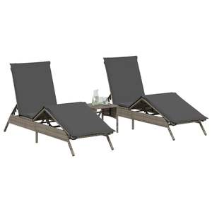 Ensemble de 2 chaises longues en rotin PE gris 2 places - Product Image 3
