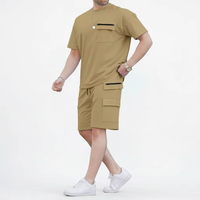 Ensemble de shorts streetwear vintage pour homme, été, en tissu éponge, respirant, t-shirt et short cargo, tenue décontractée pour un usage quotidien