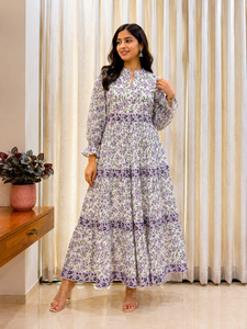 Classy And Trendy Women Natural <b>Muslin</b> Floral Maxi <b>Dress</b> 100% Cotton Loose Fit V-neck Hand Print <b>Dress</b> For Women And Girls Wear - Product Image 3
