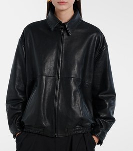 Veste universitaire en cuir noir pour femme, coupe oversize style boyfriend, col mandarin, fermeture éclair, doublure en coton, style vintage, automne-hiver - Product Image 1