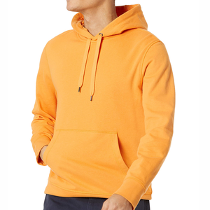 <b>Men's</b> <b>Orange</b> Hooded <b>Sweatshirt</b> Regular Fit Solid Color Casual Hoodie with Front Pocket French Terry Fabric Autumn Wear - Product Image 4