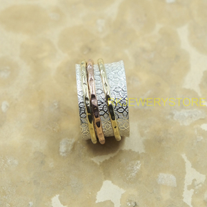 Handmade Spinner <b>Ring</b> 925 <b>Silver</b> Brass Copper Meditation Band Textured Wide Band Anxiety Relief Fidget <b>Ring</b> Unisex Jewelry Him - Product Image 6