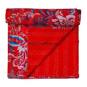 Edredón Kantha Indio Hecho a Mano, Reversible, Vintage, Ecológico, para Todas las Estaciones, Bordado, Tamaño Doble, 100% Algodón Orgánico para el Hogar - Product Image 1