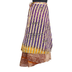 <b>Belly</b> Dance Long <b>Wrap</b> Indian Long Skirt Vintage Indian Silk Sari Magic <b>Wrap</b> Around Skirts Beach Wear 2 Layer Skirt Cover - Product Image 1