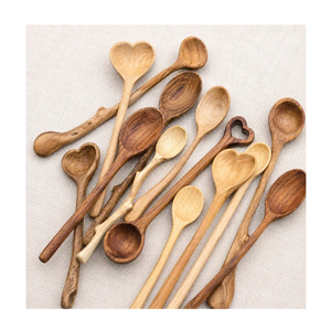 Handmade <b>Wooden</b> Spoons <b>Heart</b> Shape Eco Friendly Minimalist Design Tea Coffee Dessert Spoon Set - Product Image 1
