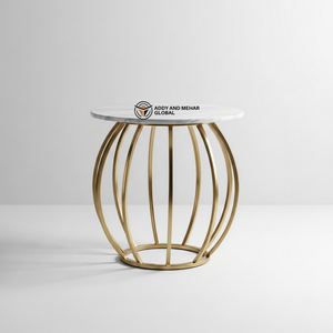 Luxury <b>Round</b> White Marble Top <b>Stool</b> with Gold Stainless Steel Base Modern Decorative Side Table Premium Metal Pedestal for Hotel - Product Image 1