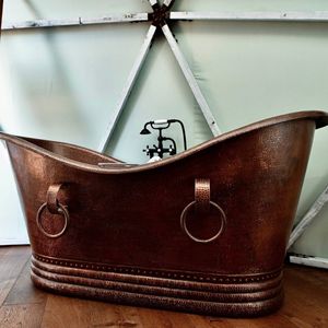 Baignoire autoportante de luxe en cuivre, design vintage, ovale, avec poignées en bronze, pour villa, hôtel, complexe hôtelier - Product Image 4