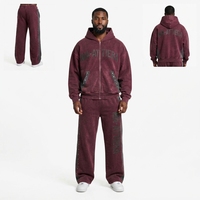 Ensemble de survêtement deux pièces en coton 100% uni, comprenant un sweat à capuche oversize zippé et un pantalon de survêtement large, effet délavé personnalisé