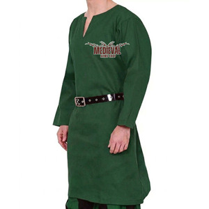 Tunique médiévale en coton vert pour homme, costume de chevalier Viking fait main, chemise Renaissance à manches longues pour reconstitution historique et foire médiévale - Product Image 4