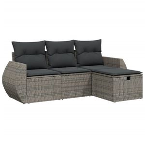 Ensemble de canapé de jardin modulaire en rotin PE gris 4 pièces, mobilier d'extérieur moderne - Product Image 4