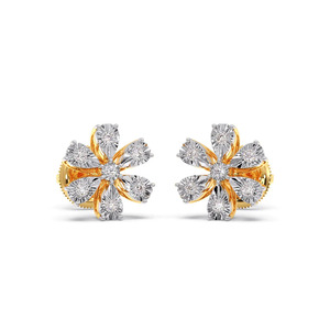 Boucles d'oreilles clous en diamant motif floral doré - Product Image 1