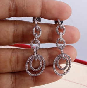 Pendientes colgantes de lujo de plata de ley 925 con diamantes blancos naturales redondos, joyería fina hecha a mano para fiesta, regalo para mujer, 1.43 quilates en total - Product Image 3