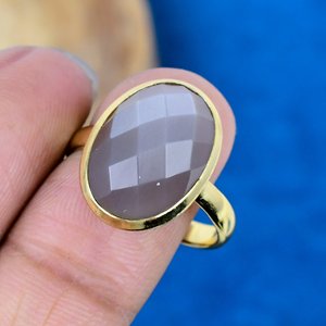 Handmade Natural Gray Moonstone Oval Shape Gemstone 18k Micron Gold Over 925 Sterling <b>Silver</b> - Product Image 3