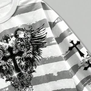 <b>Men</b> Oversized Striped Graphic Sweatshirt Gothic Cross Print Crewneck Pullover Streetwear Cotton Casual <b>Long</b> <b>Sleeve</b> <b>Top</b> - Product Image 4