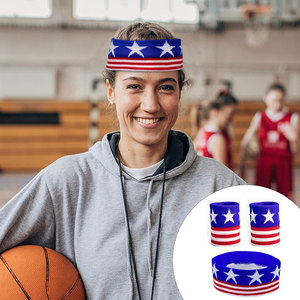 Conjunto de Diadema y Muñequeras Deportivas con Bandera Americana, Banda Absorbente de Sudor a Rayas para Baloncesto, Fútbol, Running, Gimnasio, Ejercicio, Entrenamiento Atlético - Product Image 3
