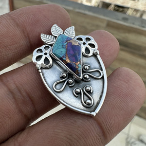 Colgante de Plata de Ley 925 con Diseño de Sobiz, Forma de Cometa, Bisel de Cobre, Turquesa y Azul Púrpura, Estilo Tribal Vintage, Venta al por Mayor - Product Image 5
