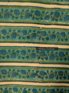 Tela 100% Algodón Estampada a Mano con Bloques, Diseño Floral Verde a Rayas, Tela India Estampada para Confección, Venta al por Mayor - Product Image 6