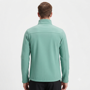 Chaqueta de Forro Polar Verde Menta para Hombre, Cierre Completo con Cremallera, Cuello Alto, Resistente al Viento, Ropa Exterior Informal, Corte Regular, Exterior de Poliéster - Product Image 3