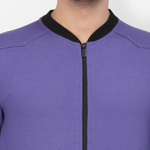 เสื้อแจ็คเก็ตบอมเบอร์ผู้ชายสุดหรู ซิปหน้า ผ้าคุณภาพสูง สีม่วงล้วน สำหรับใส่กลางแจ้งในฤดูหนาว พร้อมปกคอตั้ง - Product Image 6