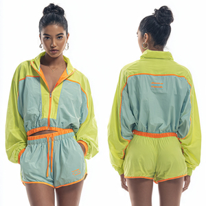 Loose Fit Crop Windbreaker Shorts Sets Women 100% Nylon Waterproof Shorts Two Piece Mountain <b>Wind</b> <b>Breaker</b> Cropped Suit Women - Product Image 3
