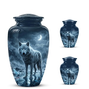 Schwarzer Wolf, der den Mond heulend anruft - Design-Urne für Erwachsenenasche, dekorative Aluminium-Bestattungsurne mit Samtbeutel - Product Image 5