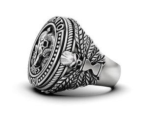 Anillo de Lujo de Plata de Ley 925 con Diseño de Calavera de Aries, Banda Ancha Estilo Antiguo, Joyería de Declaración para Hombre y Mujer - Product Image 3