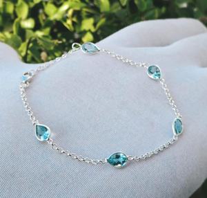 Pulsera de plata de ley 925 con topacio azul, piedra preciosa natural, 7,5 pulgadas, joyería hecha a mano, regalo elegante para mujer - Product Image 3