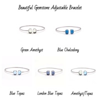 Pulsera de piedras preciosas de Topacio Azul de diseñador, brazalete abierto frontal con forma de rectángulo Chapado en plata, joyería hecha a mano para aniversario