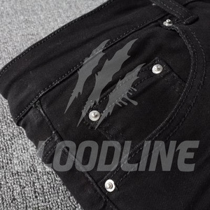 Jean en denim noir coupe droite pour homme BLOODLINE, taille mi-haute décontractée en coton, style automne - Product Image 4