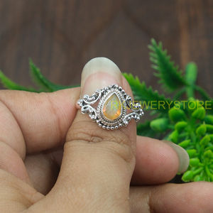 Bague en opale d'Éthiopie naturelle, argent sterling 925, faite à la main, cabochon en forme de larme, bijoux vintage pour femmes, pour Noël - Product Image 3