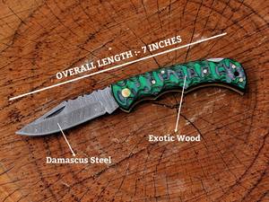Damascus Steel <b>Folding</b> <b>Knife</b> with Back Lock Pakka Wood Handle Vertical Carry Sheath Pocket EDC Hunting Camping Custom Oem <b>Knife</b> - Product Image 2