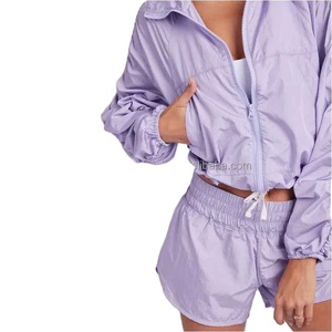 Qualité supérieure Léger Pleine Fermeture Éclair 100% Nylon Court et Crop Zipper Veste Personnalisé Coupe-Vent Shorts Survêtements Pour Femmes - Product Image 2