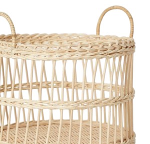 <b>White</b> Rattan <b>Basket</b> With Handles Handwoven Round Storage Bin Decorative Organizer For Home <b>Laundry</b> Or Living Room Decor - Product Image 3